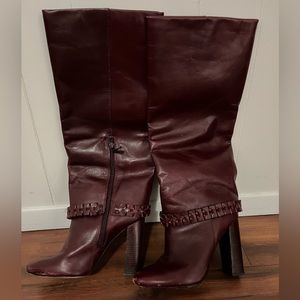 Tory Burch burgundy tall boots with heel